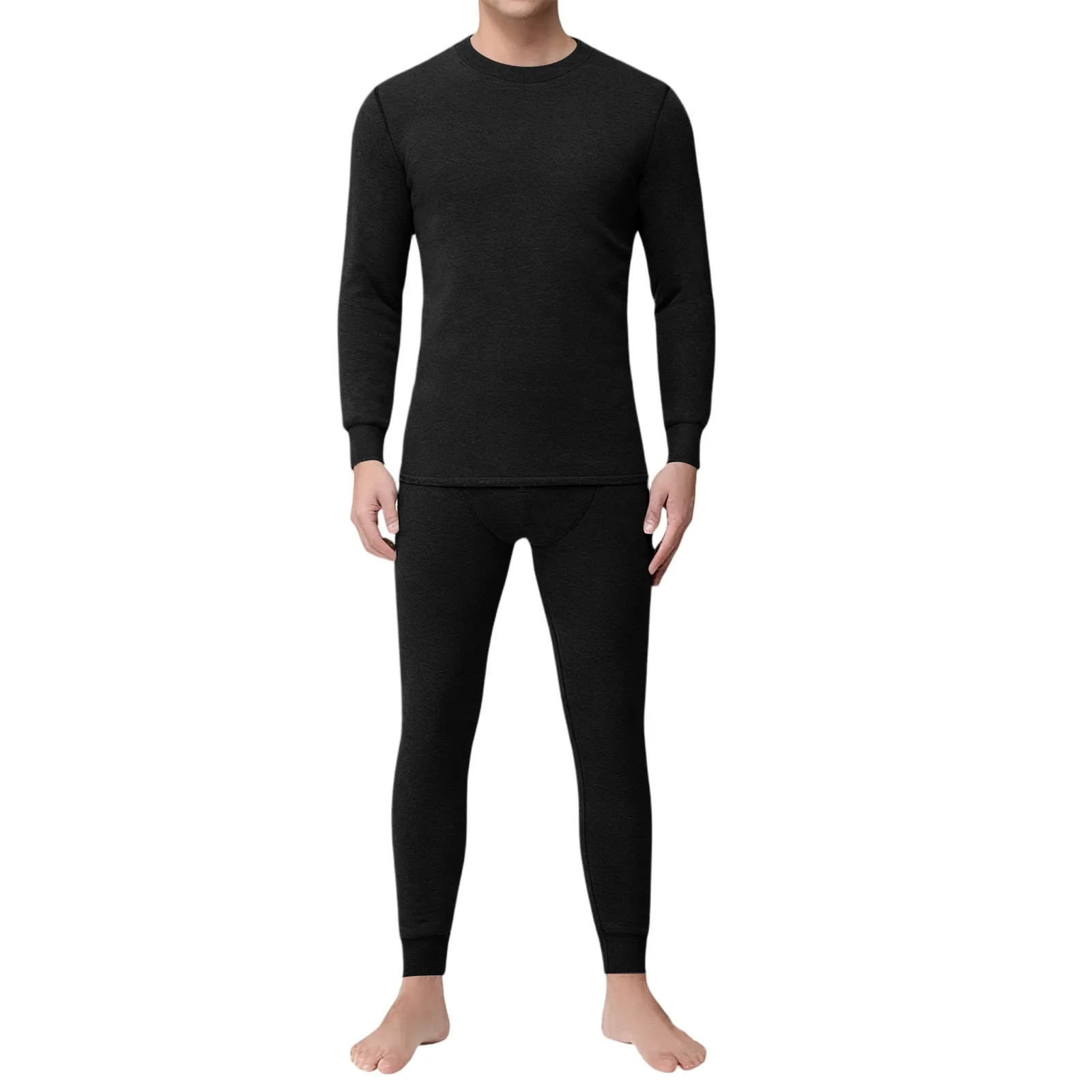 

Men's Round Neck Warm Sports Underwear Long Sleeve Warm Set Winter Thermo Shirt Tops Pants Set Thermal Clothing Set