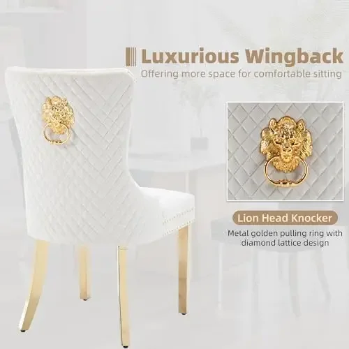 Velvet Dining Chairs Set of 4, Upholstered Dining Room Chairs, Mid-Century Modern Chairs with Diamond Lattice Tufted view 6