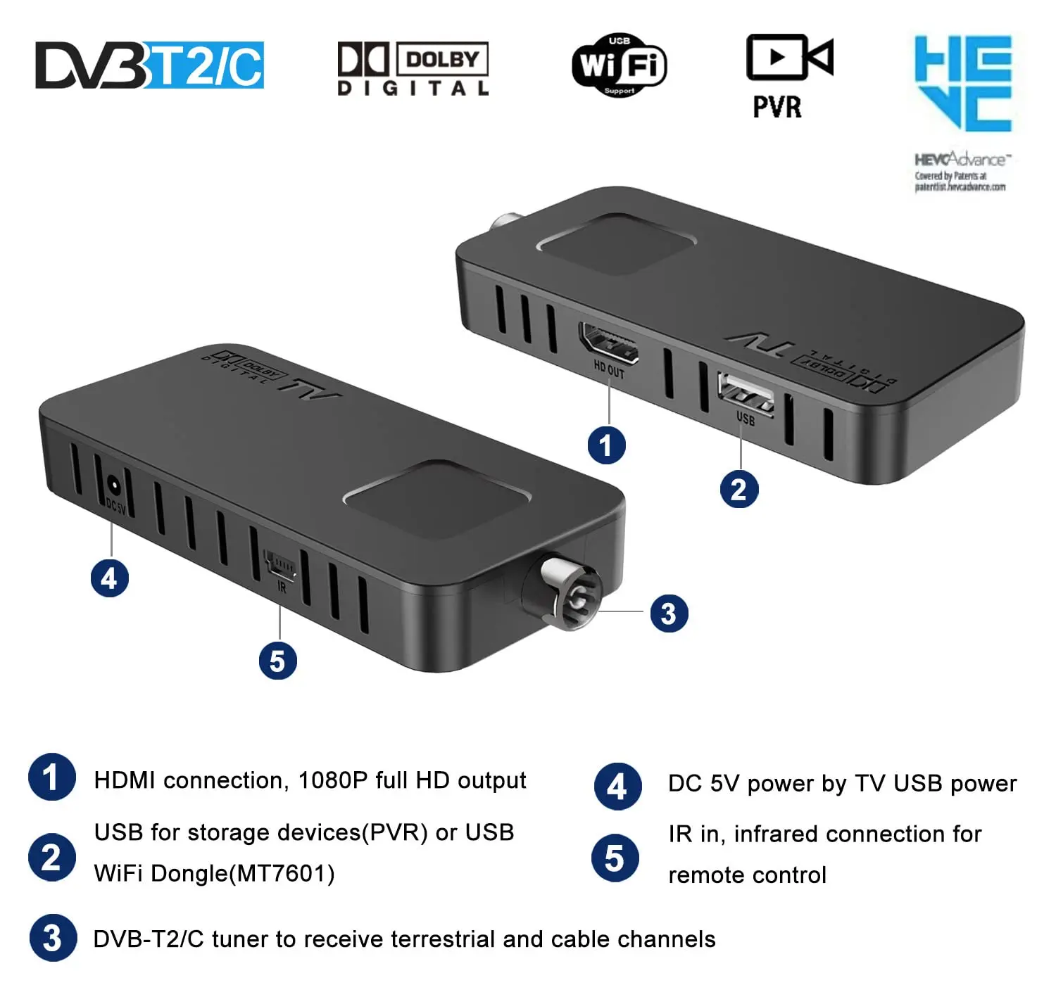 U. ENG DVB-T2 DVB C H.disparates TV Tuner 1080p HD Récepteur numérique débarU8mini TV Décodeur Italie Pologne DVB T2 Tuner TV Box