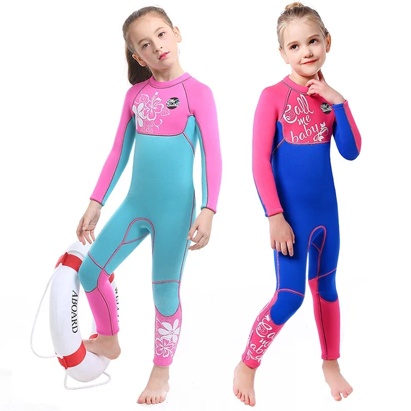 

Children's 3MM Neoprene Wetsuit Girl's Long-Sleeved One-Piece Warm Swimsuit Diving Swimming Snorkeling Sunscreen Surfing Suit