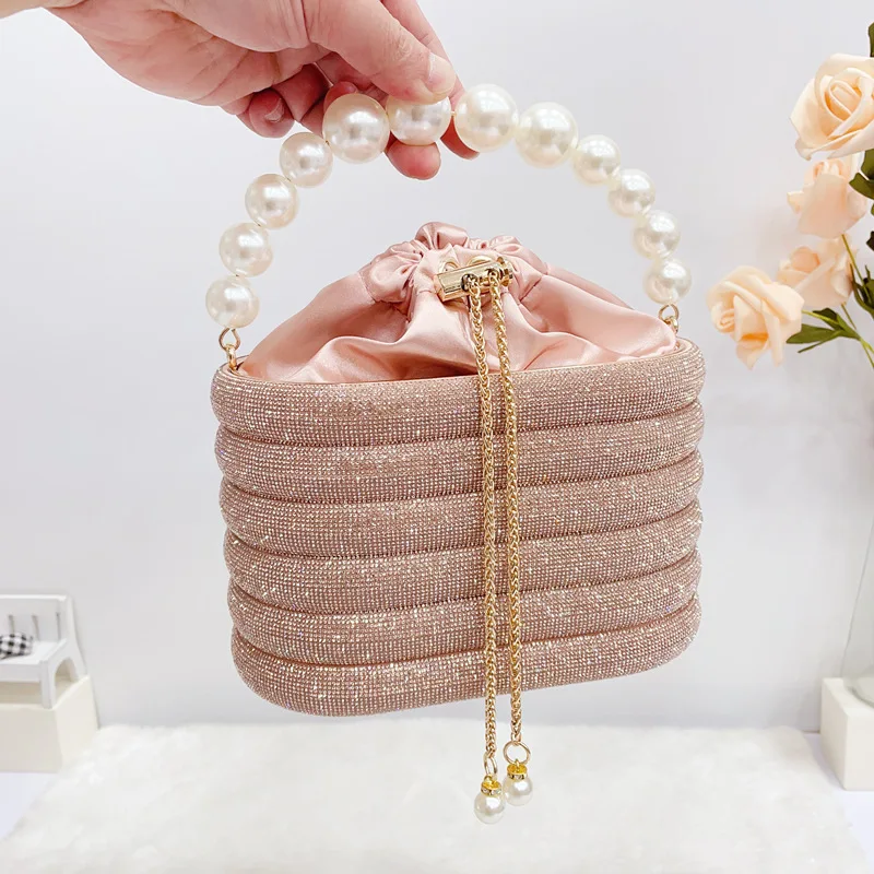 Pearl Handle Colour Crystal Evening Clutch Bags Luxury Designer Women Rhinestone Metal Cage Purses And Handbags Wedding Party