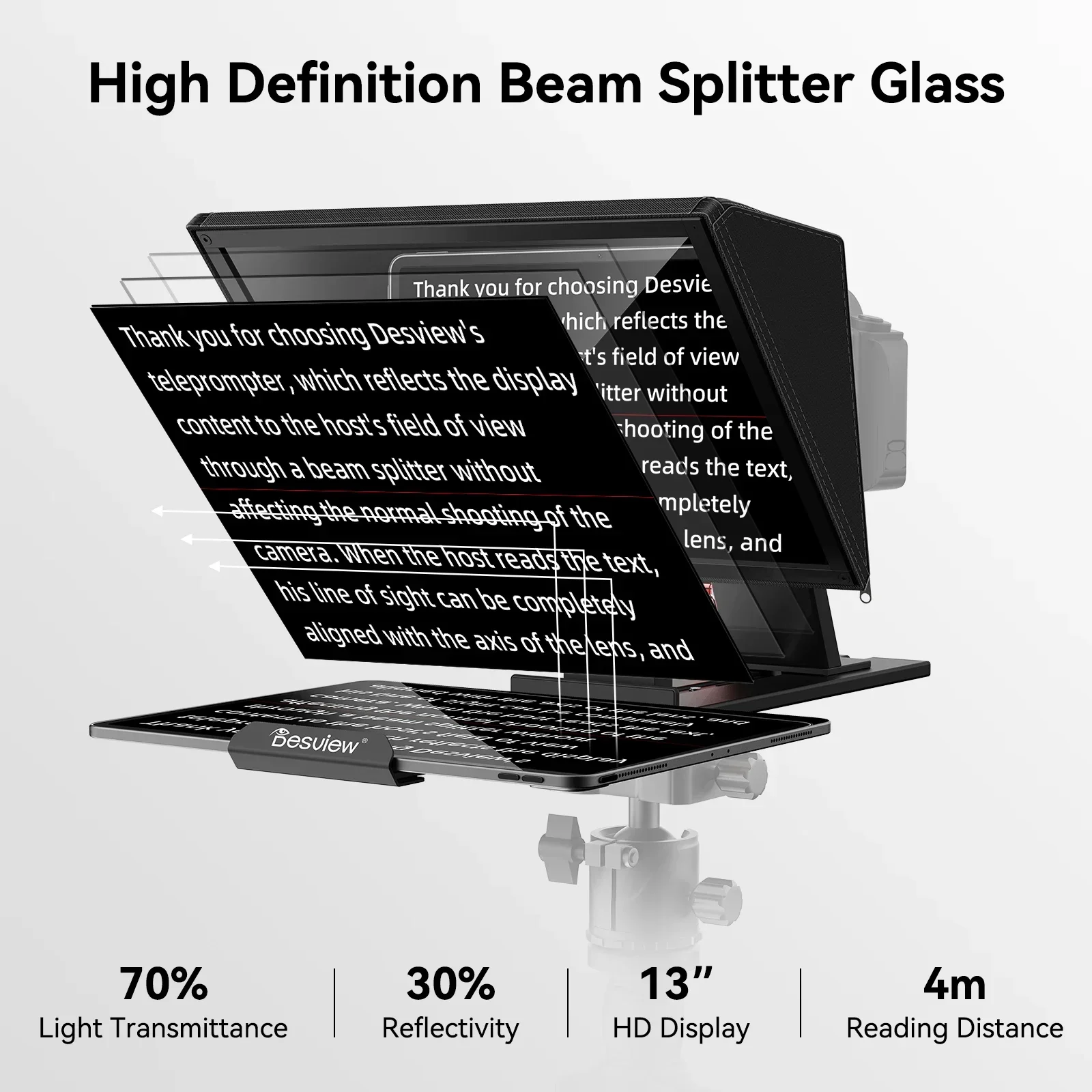 Desview P13 Portable Teleprompter for DSLR Mirrorless Camera Fit Up to 12.9 Inch for YouTube Live Vlog Shooting