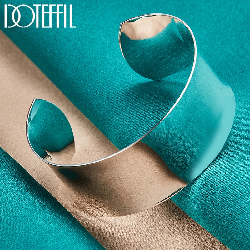DOTEFFIL 925 Sterling Silver 30mm Smooth Bangle Bracelet For Woman Man Wedding Engagement Fashion Charm Party Jewelry