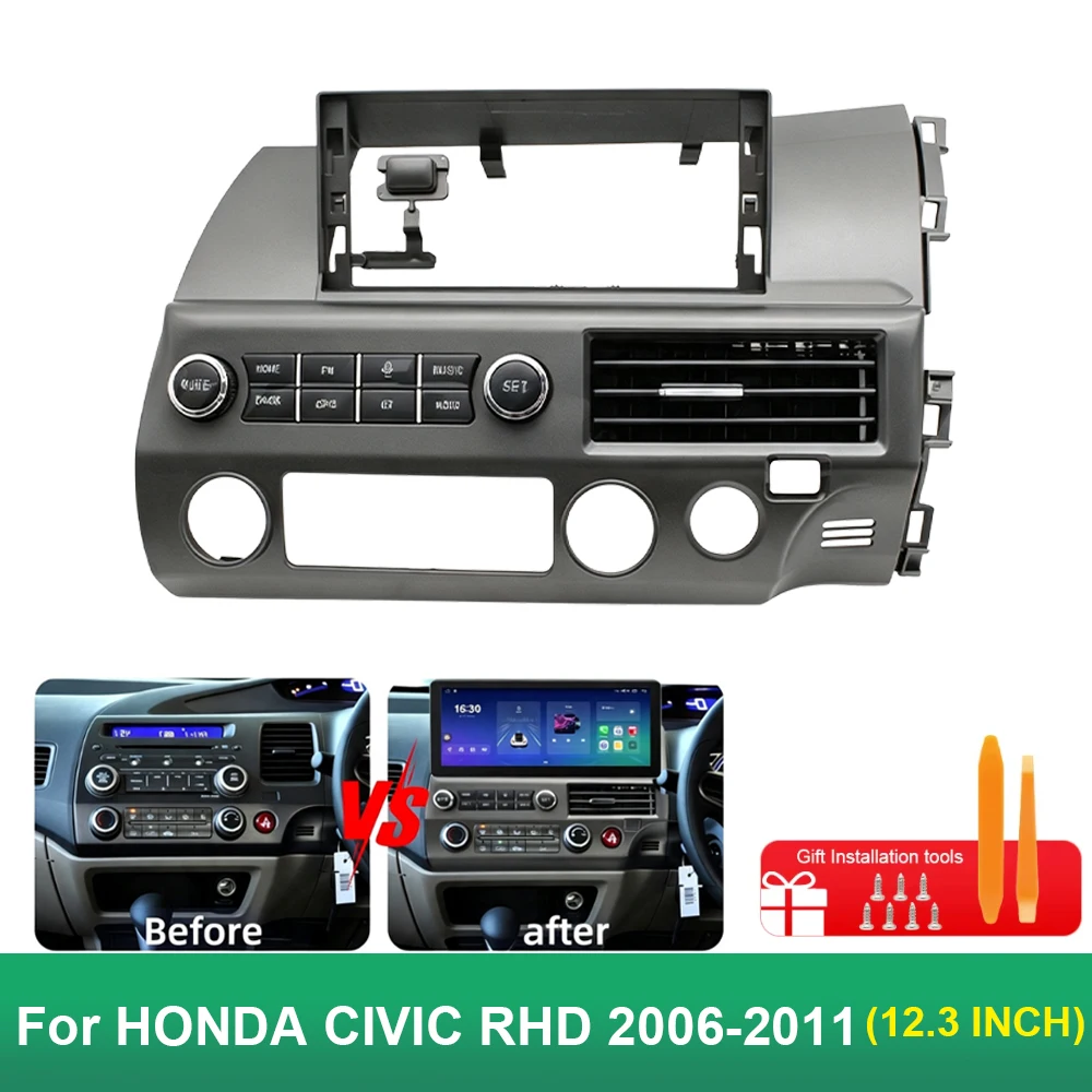 12.3 Inch Radio Fascia Fram Car Android Stereo Dashboard Panel Trim Kit For HONDA CIVIC RHD 2006-2011