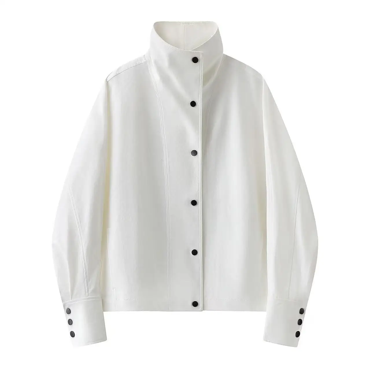 

Xiao Ai's 2026 Spring New Casual Loose Slimming White Jacket Collar Outerwear Versatile Long Sleeve Stand-Up Collar Top