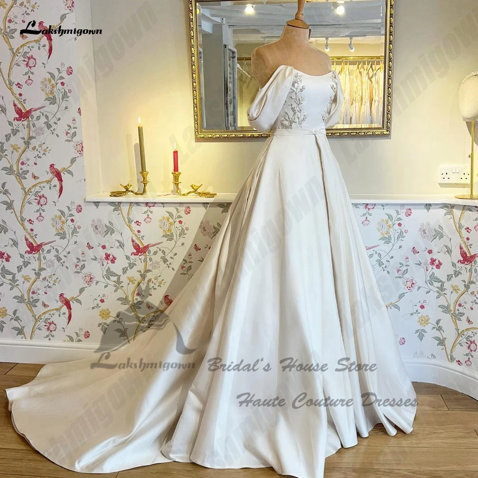 Laksh migown elegante Braut Satin eine Linie Brautkleider von der Schulter 2023 Robe Femme Perlen Frauen Quittung Dinner Party Kleider