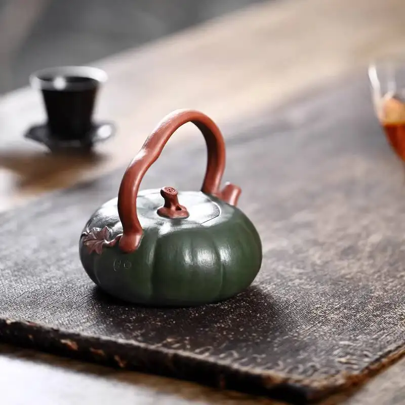 [Changtao] Original Mineral Purple Clay Teapot Handmade Tea Pot Biomimetic Liu Xueqin Duan Ni Handle-Shaped Flat Pumpkin 130Cc