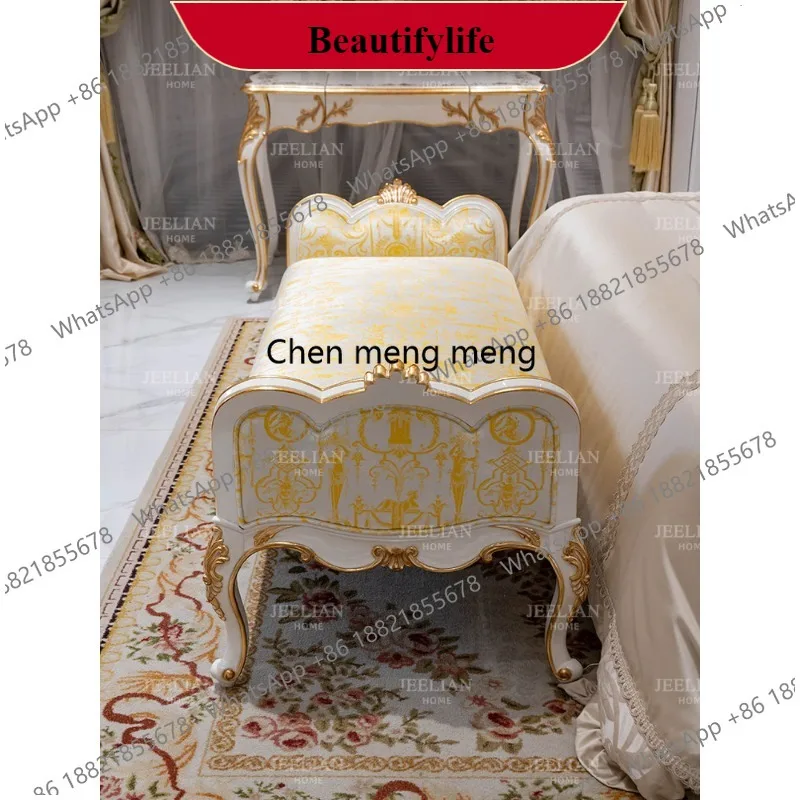 M182 French elegant romantic solid wood leisure small sofa bedroom yellow bedside stool