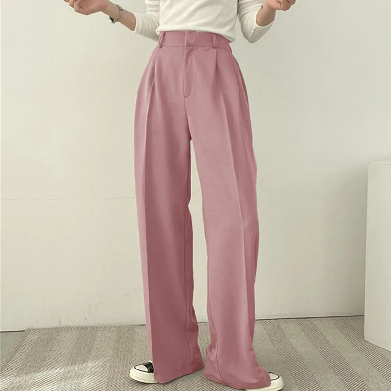 High Waist Wide Leg Pants Women Draped Tailored Trousers Spring Autumn Loose Thin Pockets Office Lady Full Length Workwear