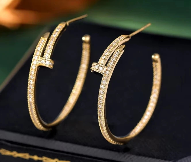 designer charm personality Versatile fashion luxury earrings copper inlaid zircon hoop earrings