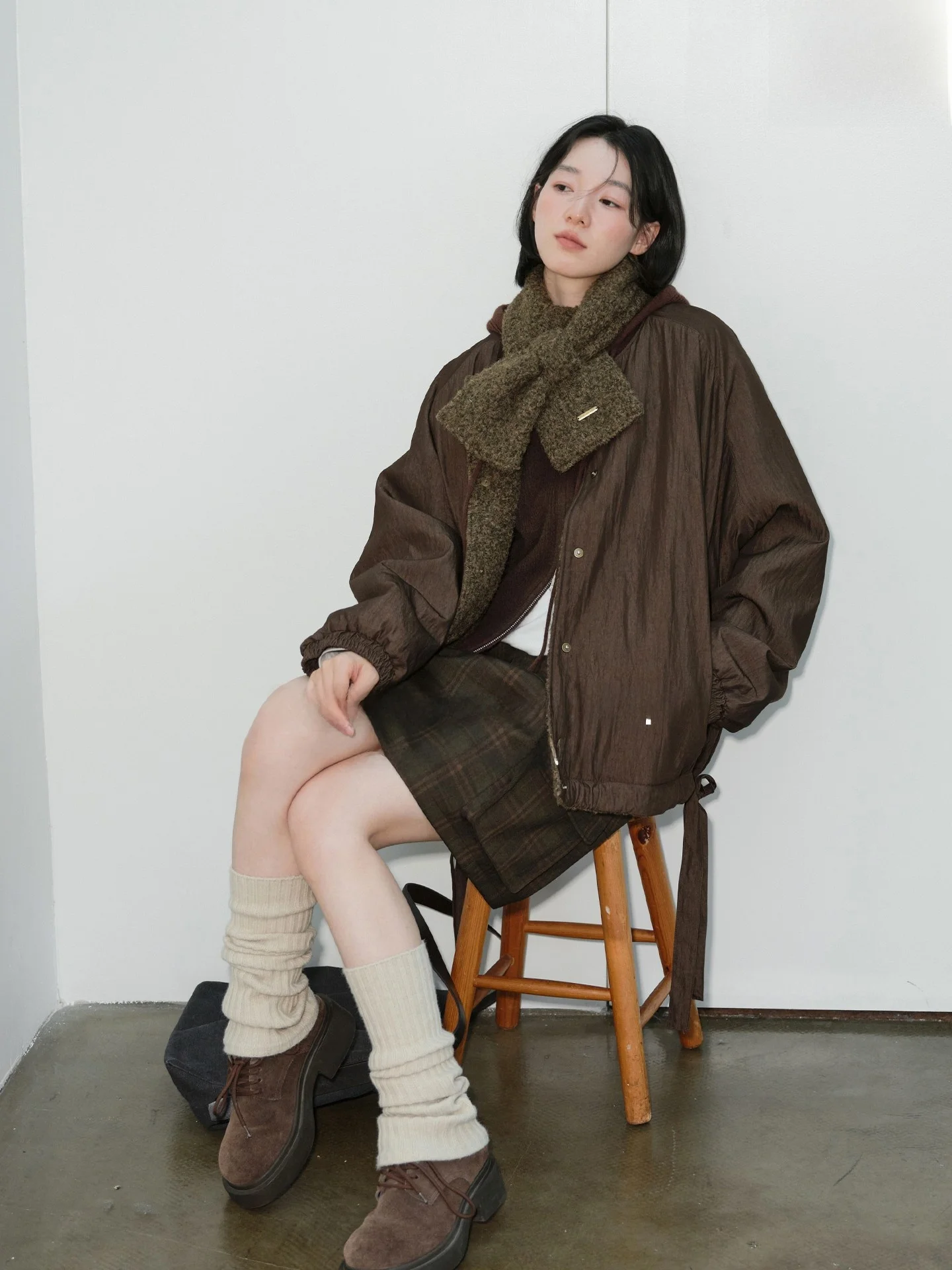 

Warm Faux Fur Snowflake Patterned Double-Sided Coat Scarf Included Vintage Sle Women's Cotton Jaet 7042