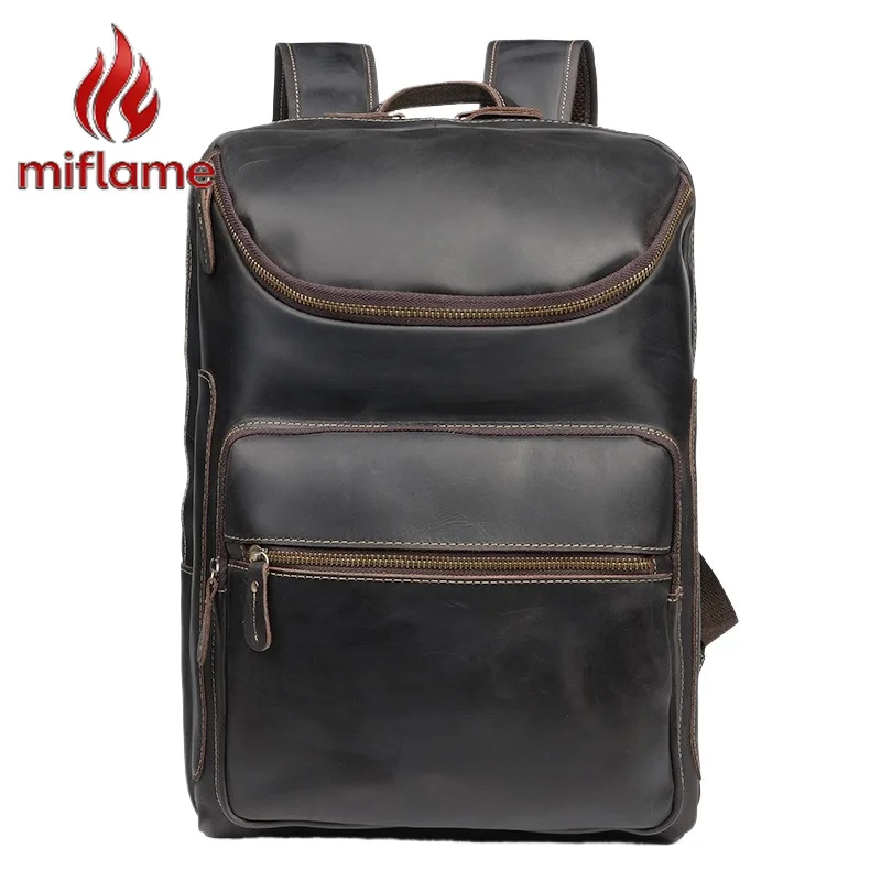 

Men's Crazy Horse Leather Backpack Large Capacity Multi-functional Vintage Casual Travel Business Commuter Rucksack