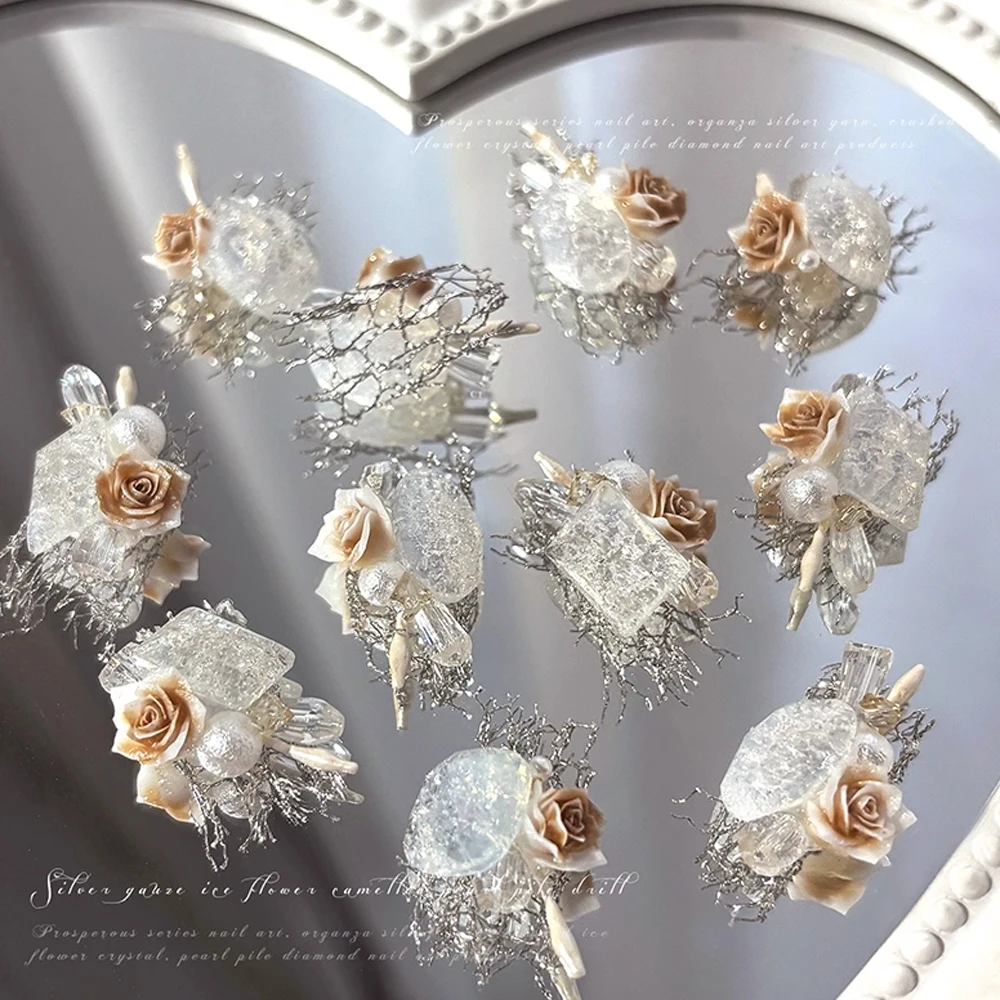 1/3/5 pezzi di lusso 3D cristallo strass pendenti per unghie fiore di pizzo mucchio + perle + rose gioielli accessori per unghie moda manicure Decor