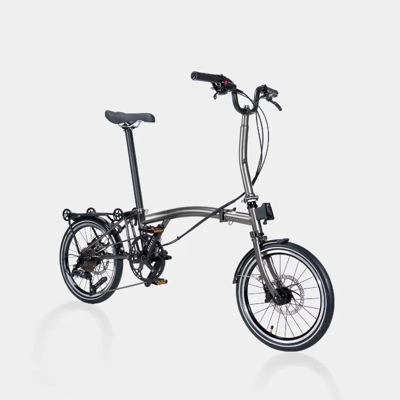 Charcoal ash D9 disc brake triple folding bicycle adult ultra-light portable retro 9-speed 16-inch bicycle