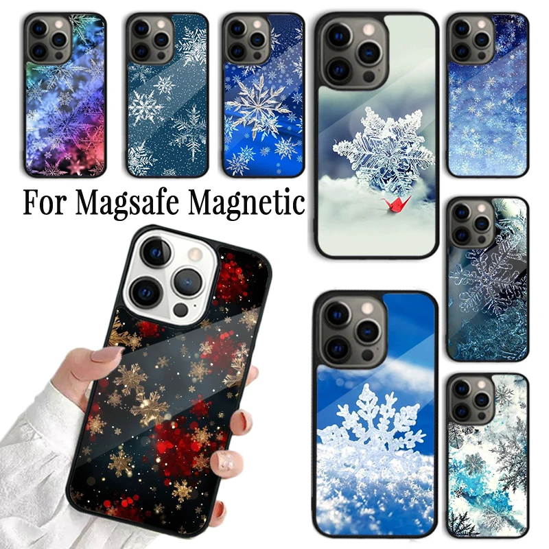 Coque Phone Case For iPhone 16 15 14 13 12 Mini 11 Pro Max Plus Magsafe Magnetic Wireless Charging Cover Snow Snowflake Winter