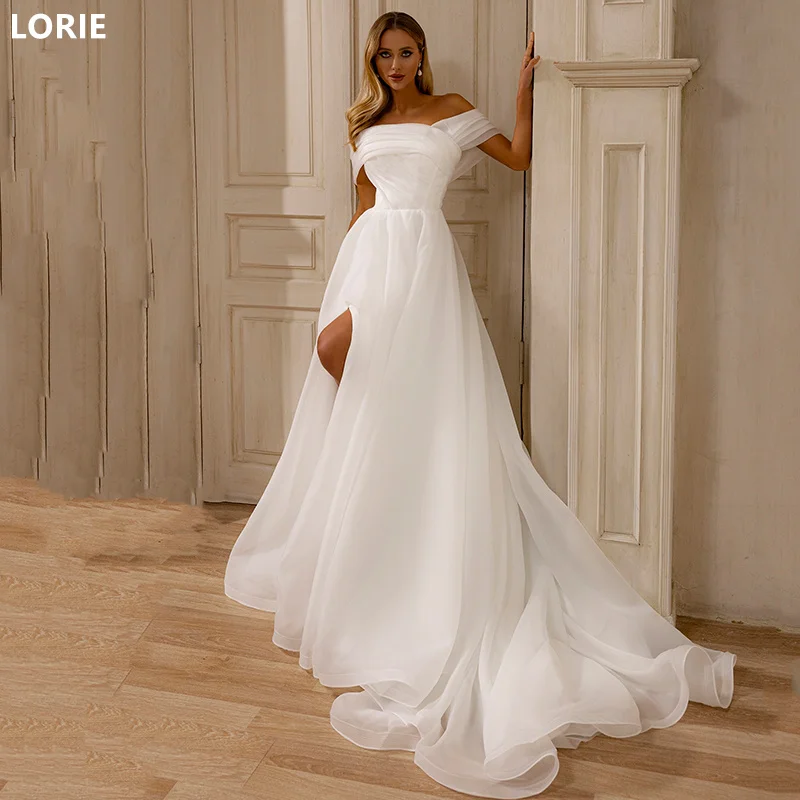 

LORIE A-Line Off The Shoulder Wedding Dresses Side Spile Vestidos de novia Backless Princess Appliques Bride Gown Customized