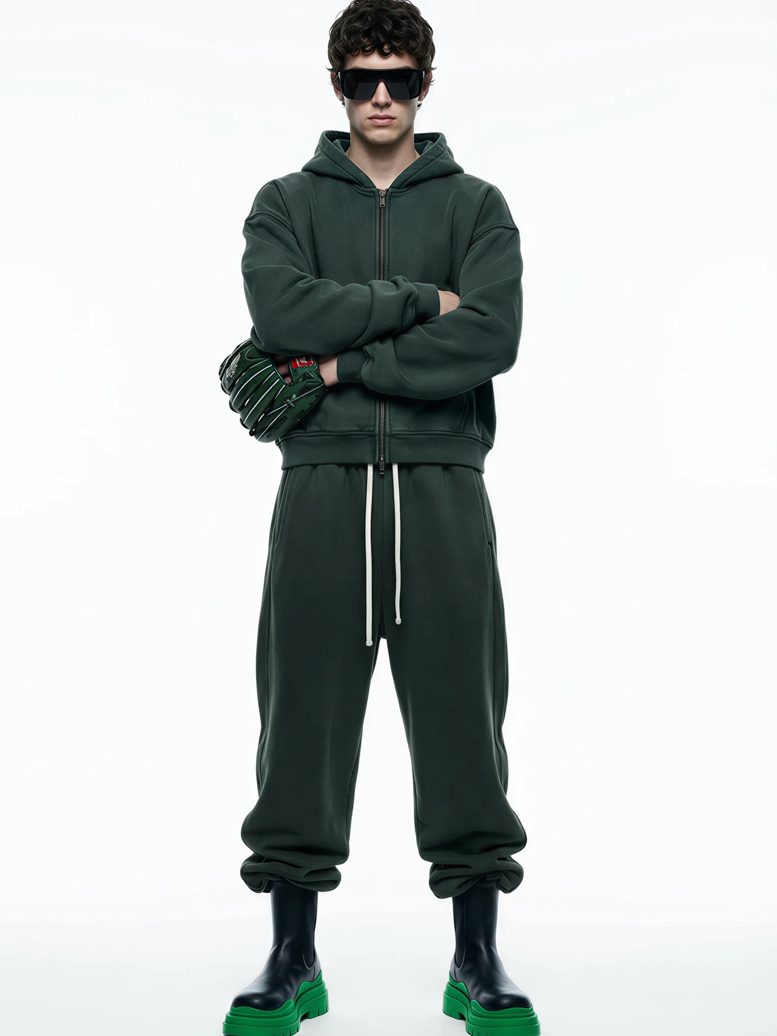 

Double Zipper Hoodie Fce Waed Casual Pants Street Sle Trendy Brand Boxy Sweatirt And Pants Set for Young Men