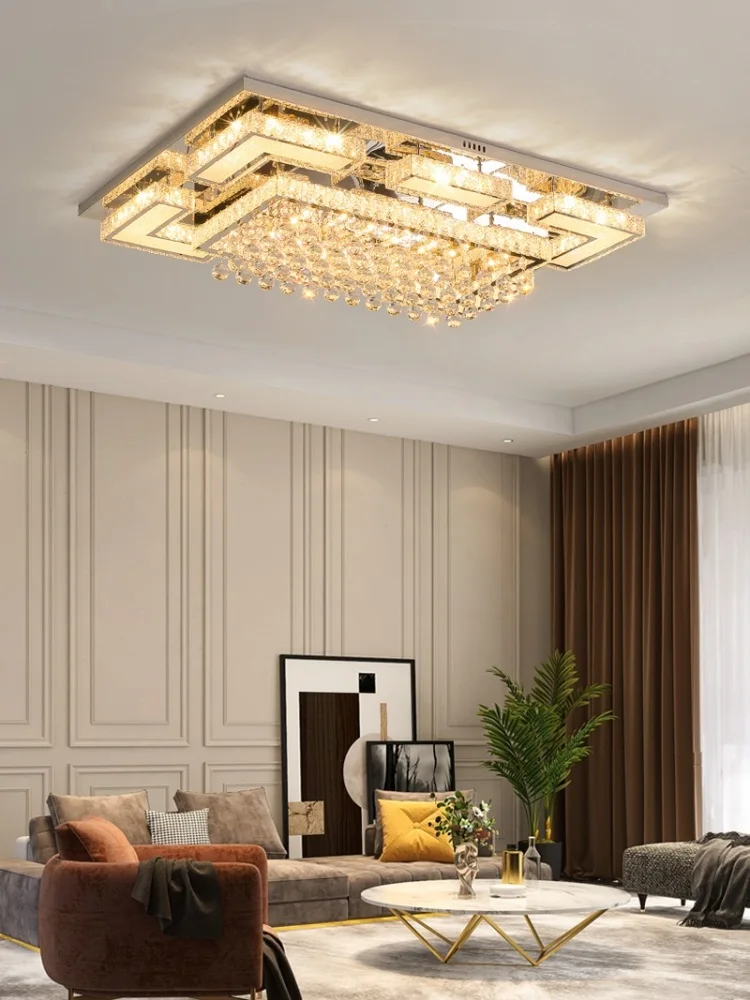 

Modern Crystal Chandelier With Remote Control Dimming For Living Room Bedroom Kitchen Roof Home Rectangle Led Ceiling Light