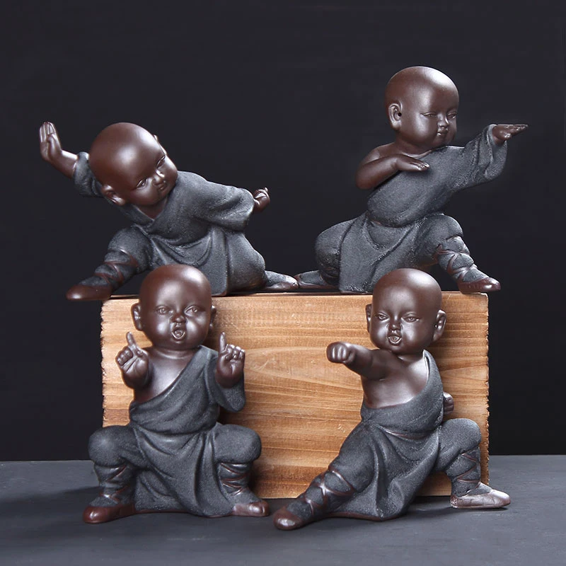 

Black Pottery Kung Fu Little Monk Ornament Color Sand Ceramic Cute Creative Tea Ceremony Tea Set Accessories Tea Table Ornament