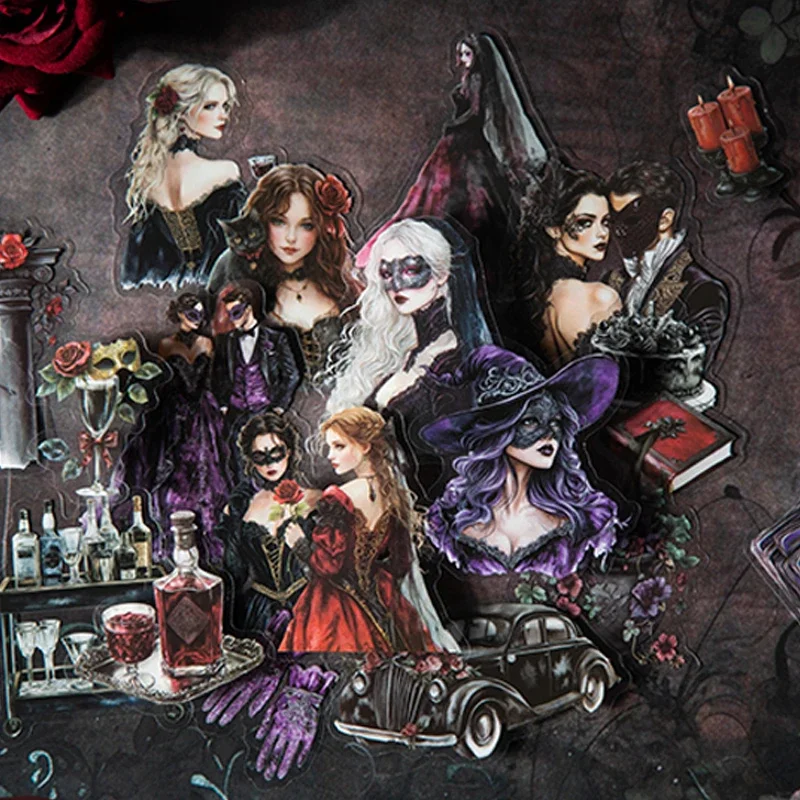 

25sheets Gothic Prom Series Dark Style Scenery Stickers Handbook Material Decorative Stickers DIY Scrapbook Journal