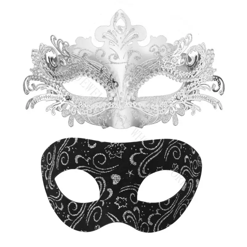 R7UF Party Eye Mask Pair for Couples, Coordinated Plastic Costume Masks with Ornate Detail and Simple Patterned Party Design