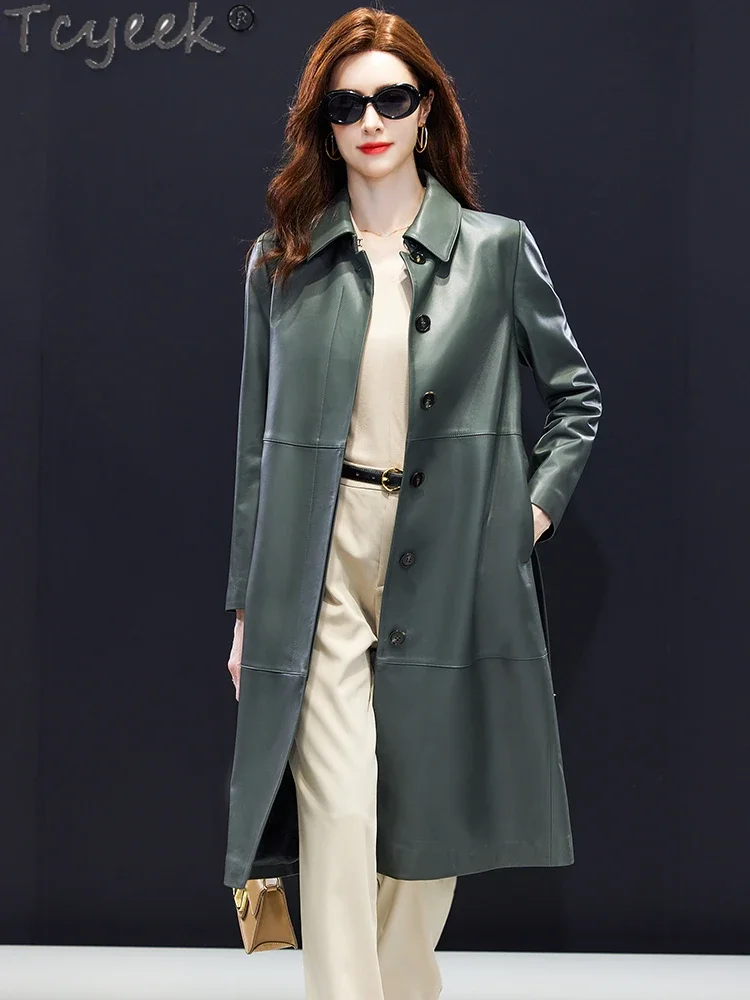 Tcyeek Real Leather Jacket Women Natural Sheepskin Down Coats 2024 Mid-length Trench Coat Woman Winter Clothes Jaqueta Couro