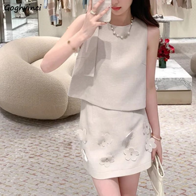 Skirt Sets French Style Temper Cropped Gentle Stylish Bow Sleeveless Top Mini Skirts 2pcs Outfits Popular Office Lady Summer