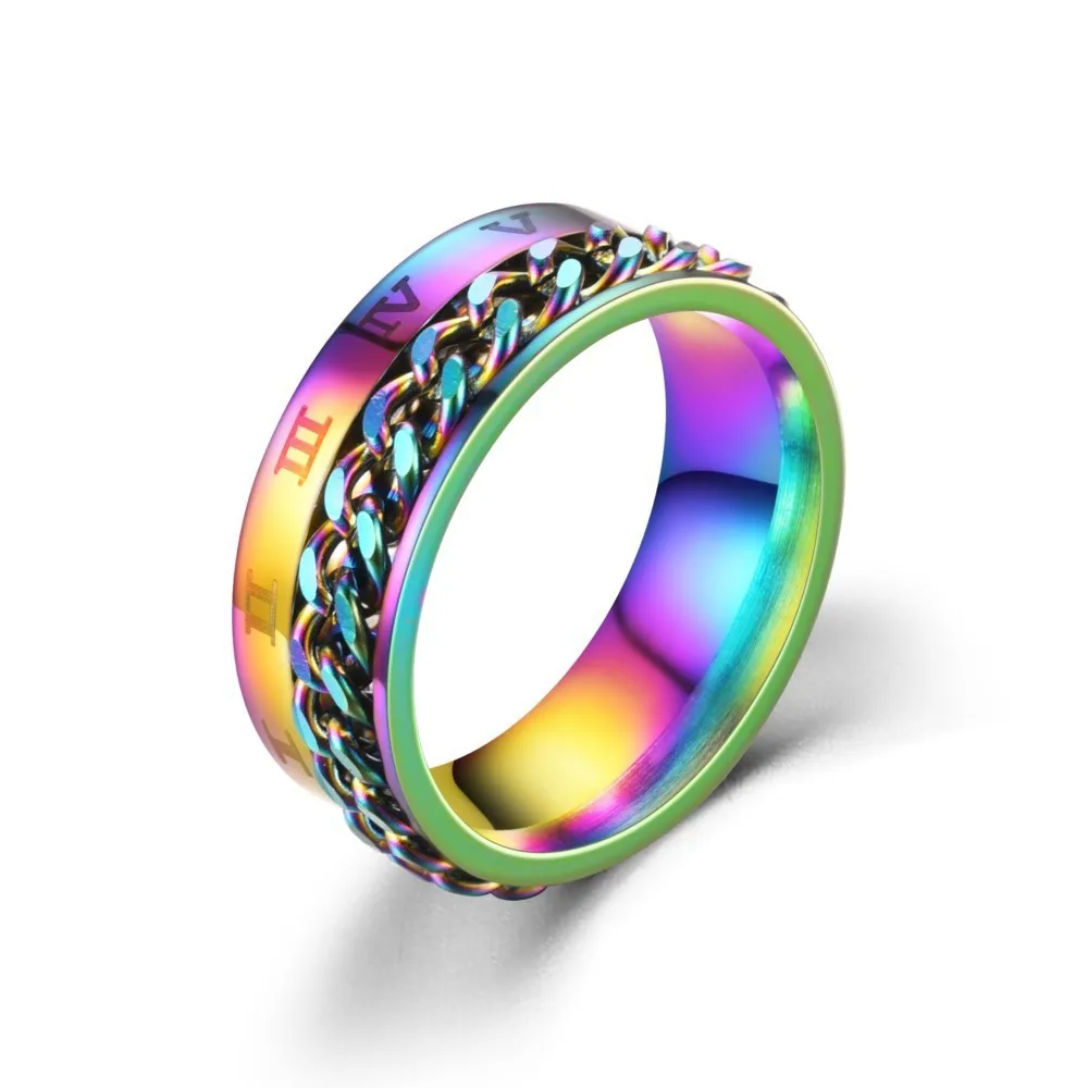 Römische Ziffern Edelstahl Kette Rotierenden Angst Schwarz Ringe Für Männer Zappeln Metall Spinner Knuckle Ring Anillos De Hombre