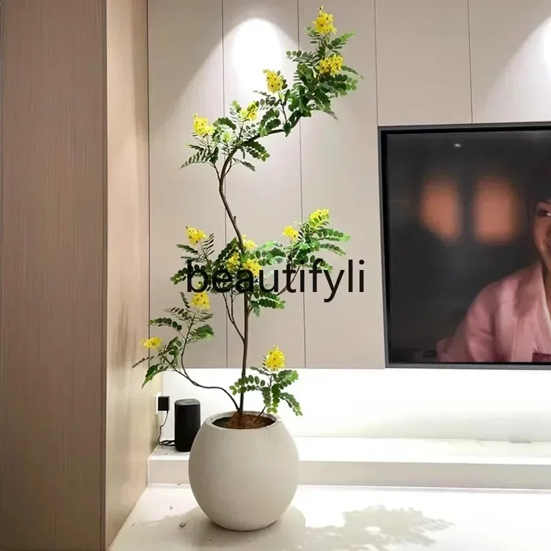 

YHH Golden tree simulation green plant bionic flower living room potted plant ornament decorative tree fake plant