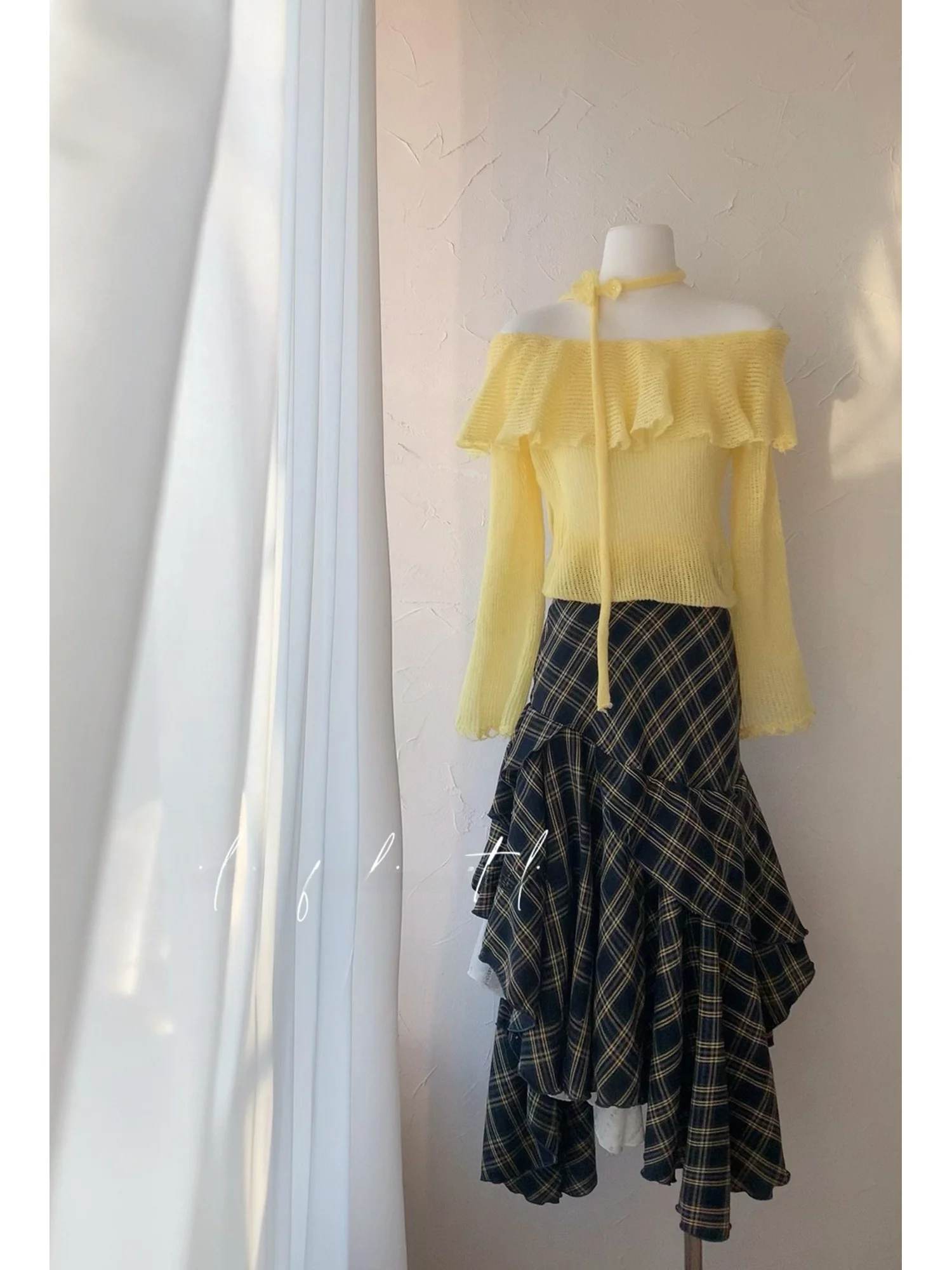 

Ultra-Fine Baby Sea Hair Yellow oulder Hook Needle Sweater D Studio One Lemon Commute Sle Loose Fit Long Sve