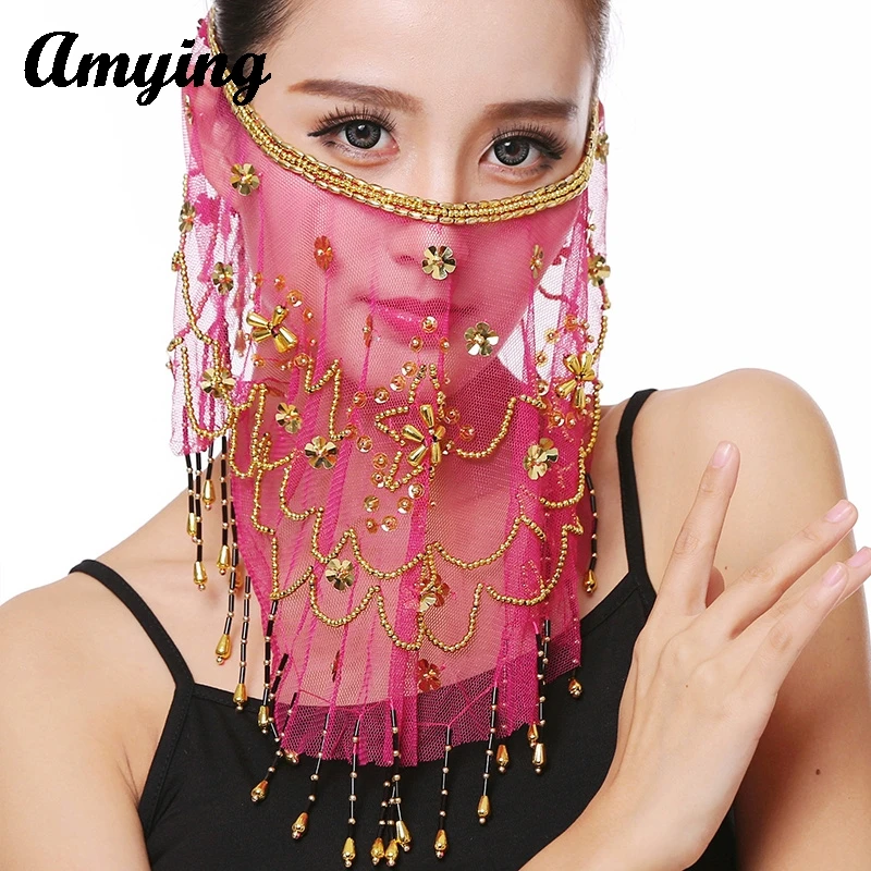 Donne Shiny Plum Blossom velo Sexy danza del ventre Face Wrap sciarpa misteriosa Masquerade Hairpin Mask Performance puntelli nuovo