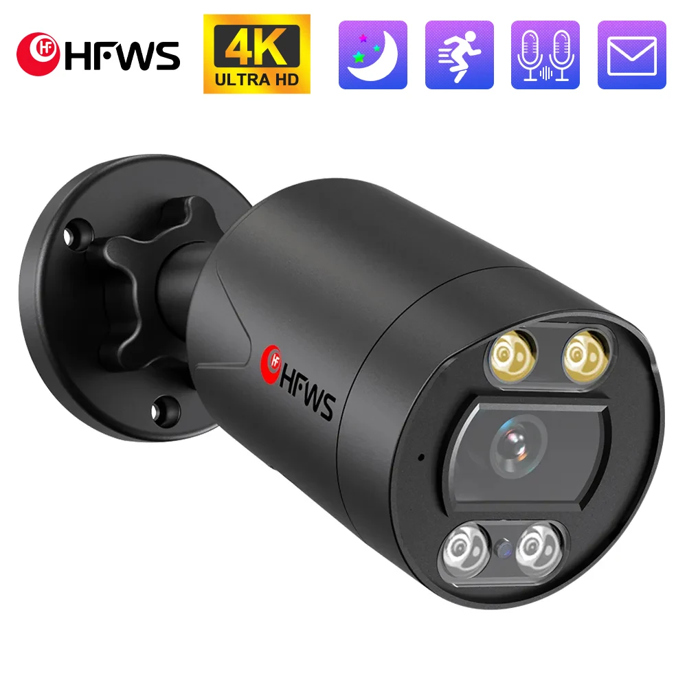 

HFWVISION 4K IP Camera Outdoor 8MP Poe DVR Surveillance Camera Night Vision Home Security Camera