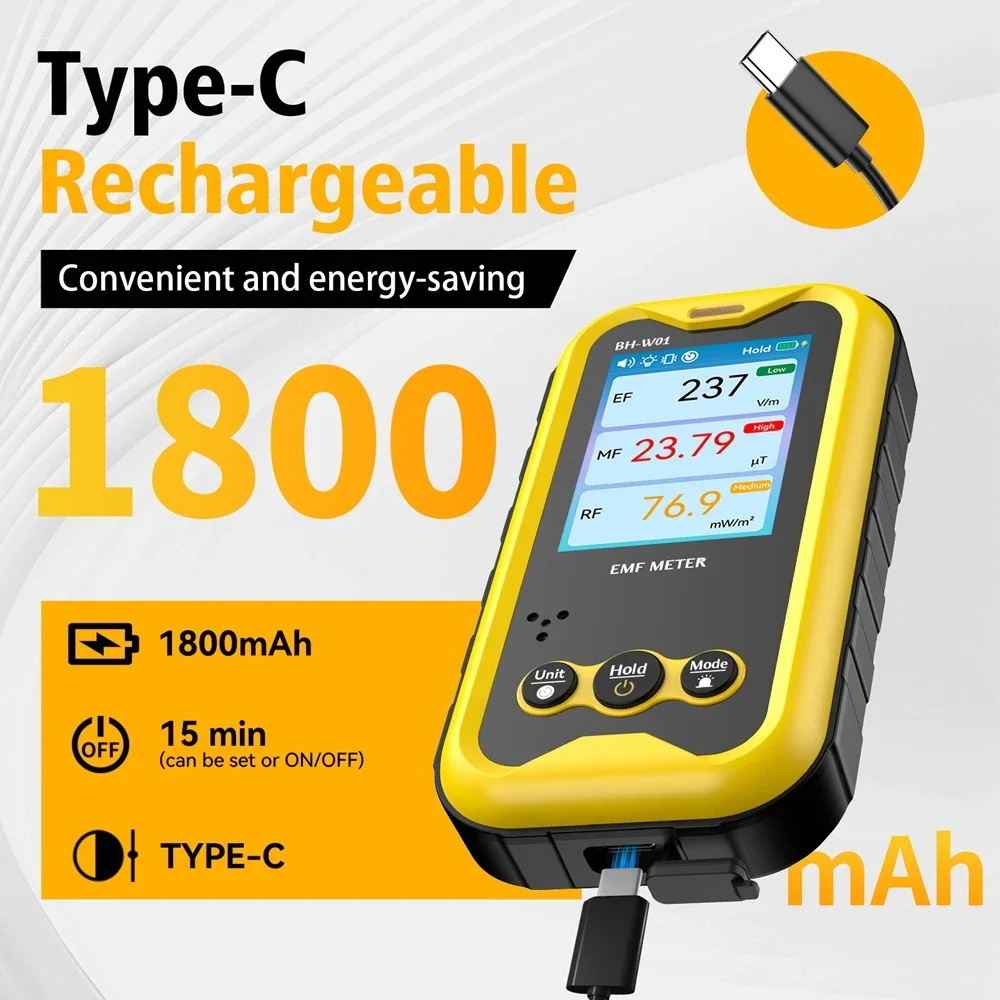 3in1 EMF متر المجال الكهربائي المجال المغناطيسي RF كاشف إشعاع في الوقت الحقيقي منحنى الرسم البياني اختبار الإشعاع الكهرومغناطيسي إنذار #6