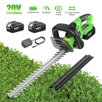 20V Cordless Hedge Trimmer – SK5 Dual-Action Blade Electric Shrub & Bush Trimmer with 2× 4000mAh Batteries 1