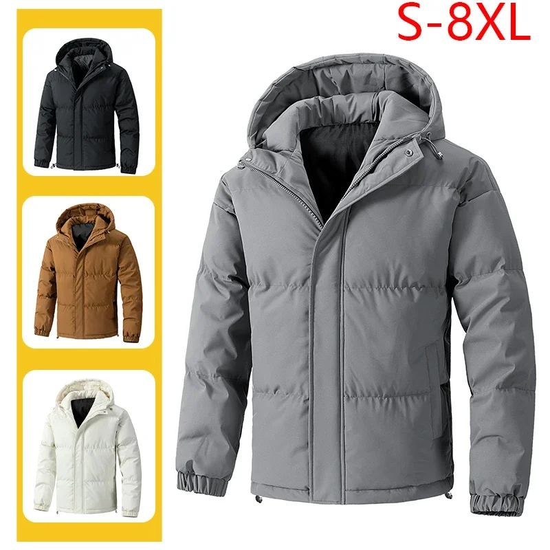 8XL New Autumn Men Warm Outdoor Windproof Hooded Parka Jacket Men Winter Solid Zipper Casual Fashion Large Size Jacket Male Coat