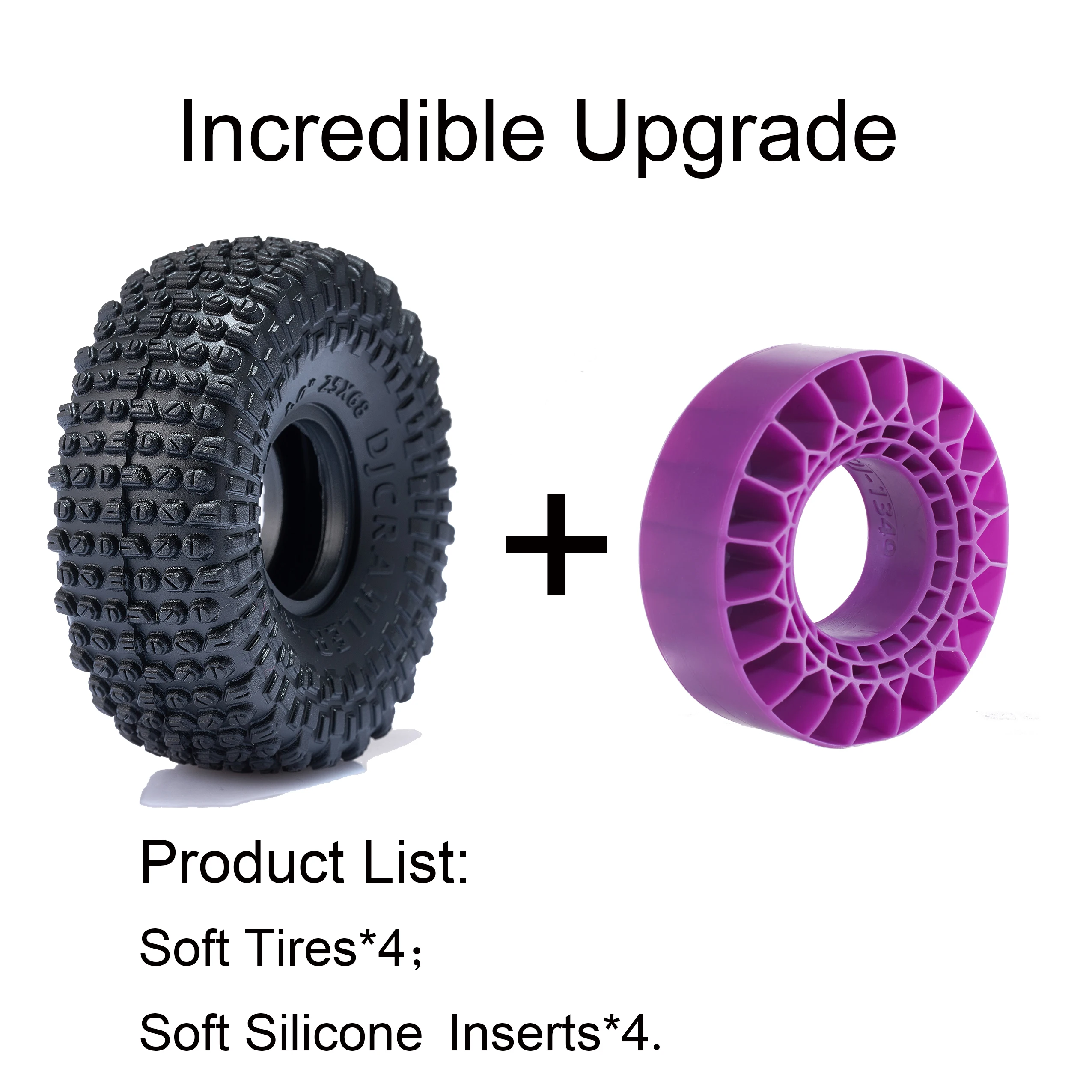 DJ 68 * 25mm Super Soft Pin Tires and Purple Silicone Rubber Inserts Set for Trx4m SCX24 1/18 1/24 1.0