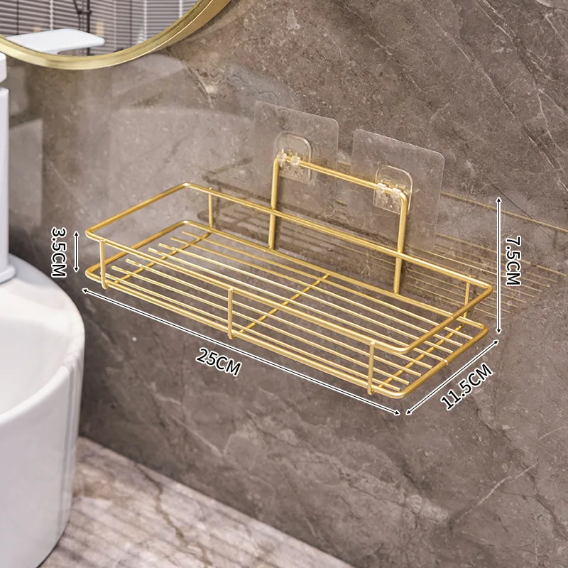 Stainless Steel Golden Bathroom Shelf Punch-Free Wall Hanging Toilet Storage Rack Towel Bar Integrated Organize Storage Holder