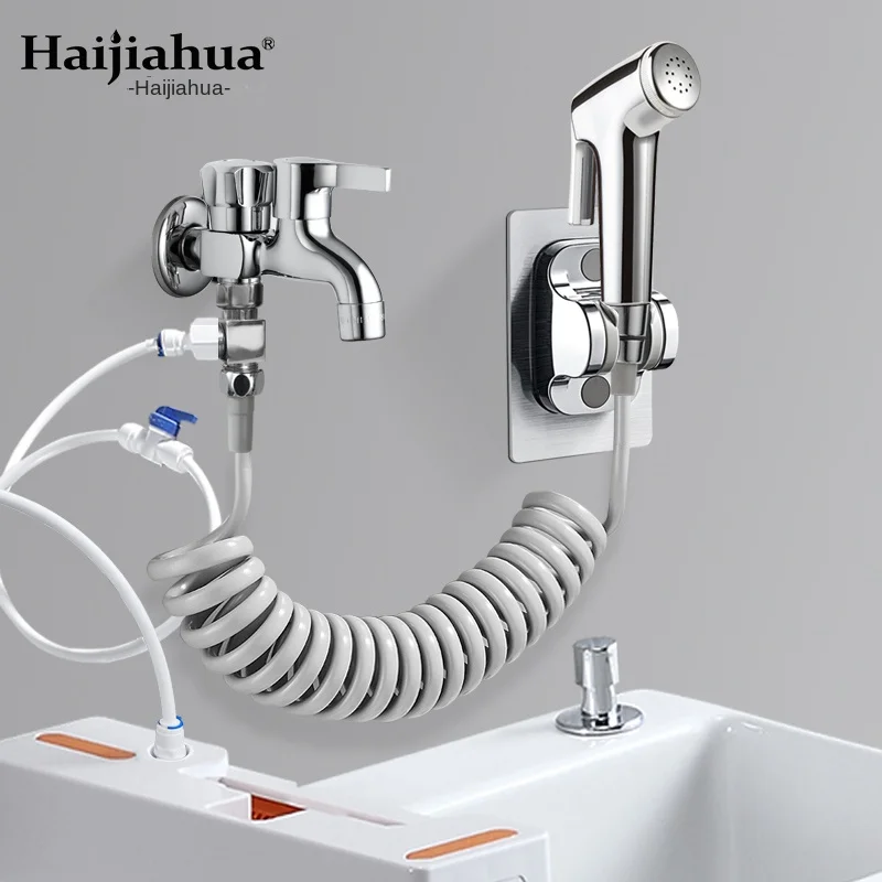 

ZL Wall-Mounted One-Switch Two-Way Double Open One Divided into Two Copper Faucet with Hand Spray Gun