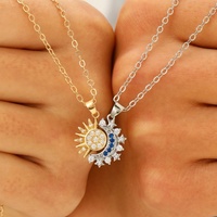2Pcs/set Magnetic Couple Matching Necklace Sun Moon Heart Shape Magnet Paired Pendant Jewelry Chain Choker Fashion Lover Gift