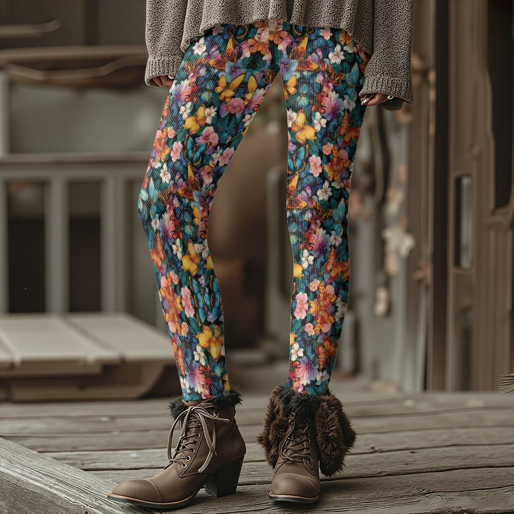 المرأة النفط اللوحة الأزهار المطبوعة طماق نابضة بالحياة فراشة الاستوائية بسط اليوغا السراويل ل بوهو شيك اللياقة البدنية الشتوية غير رسمية #3