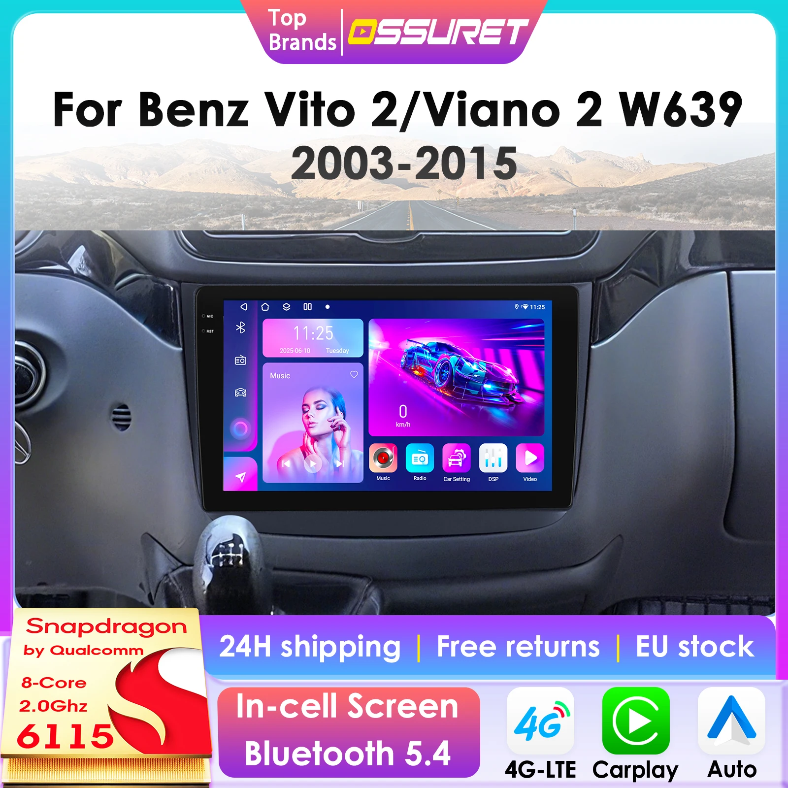 360-Grad-Kamera Android Autoradio für Mercedes-Benz Vito 2 W639 Viano 2003-2015 Auto-Multimedia-Player CarPlay Android Auto Stereo 6115