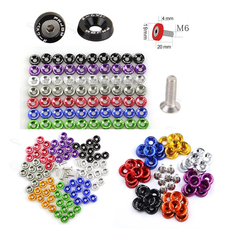 10pcs M6 Anodized Aluminum Screw Washers Bolts Auto Accessories Aluminum Screws Bolts Tools Accessories