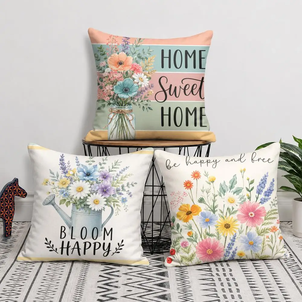 Bouquet of Flowers Cushion Cover Short Plush Soft Double-Sided Printing Pillow Case Cozy Sofa Bedroom Home Decor Gift