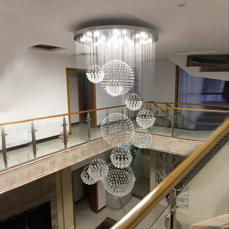 Modern LED Chandelier Pendant Light Long Clear Crystal Room Stage Hotel Lobby Suspension Decorative Fixture