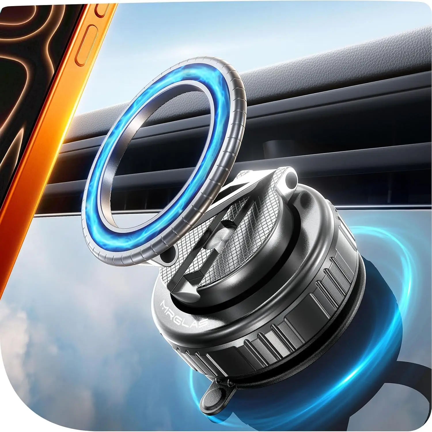 

360 ° Вращающийся магнитный держатель для телефона с вакуумным креплением - сила всасывания 109+ фунтов, регулируемый поворотный фиксатор для автомобиля/спортзала/зеркала/кухни