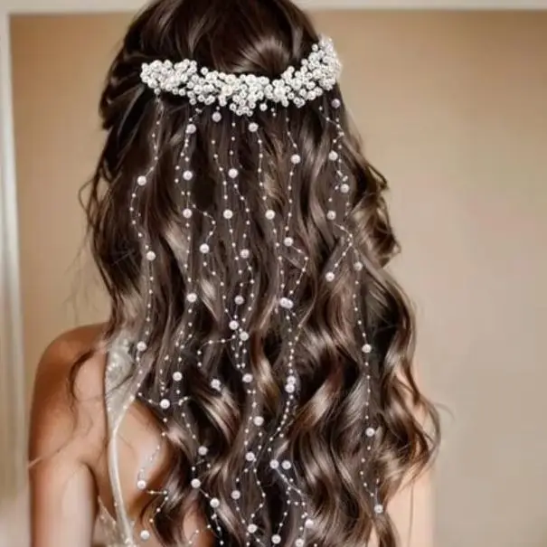 

1pcs Elegant Artificial Pearl Bride Hair Comb With Exquisite Bead Tassel For Boho Wedding Dress Headwear Wedding Supplies