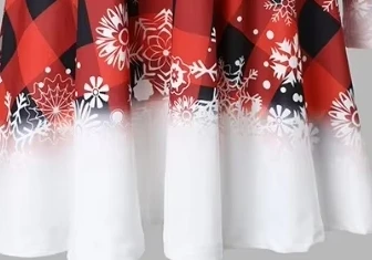 

Winter Round Neck Christmas Element Printed Long Sleeved Dress for Women, Elegant Waist Cinched A-Line Long Sleeved Dress