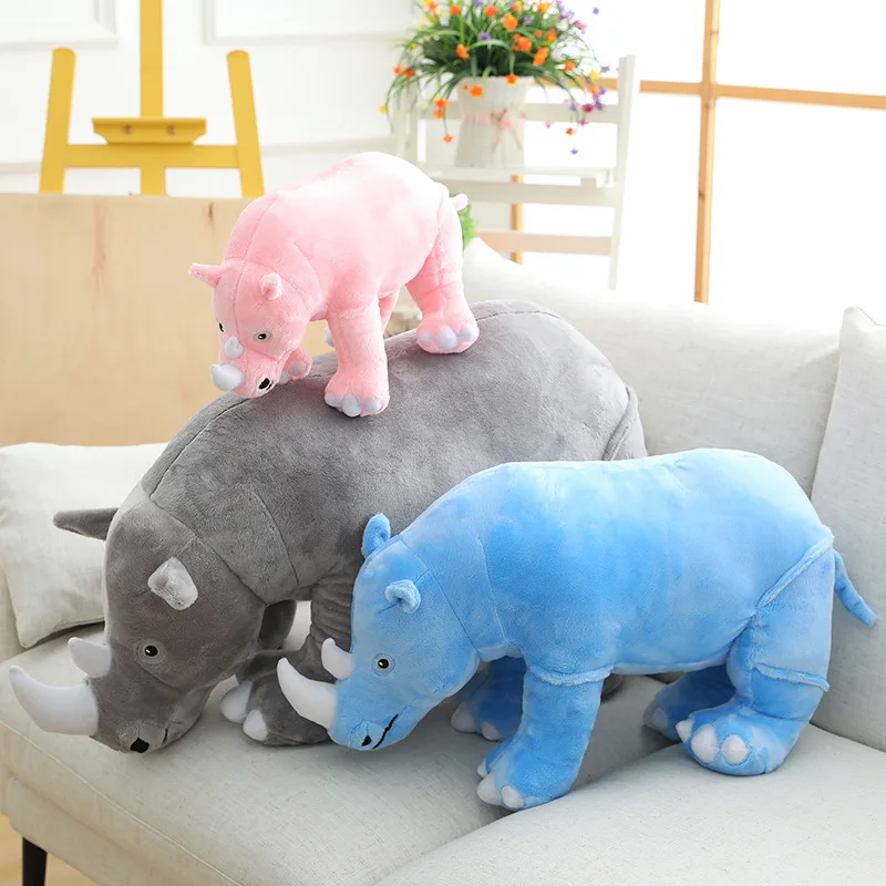 60/80cm Animal Pillow Giant Plush Rhinoceros Toys Lifelike Stuffed Zoo Dolls Baby Cushion Girl Birthday Gift Kids Appease Toy