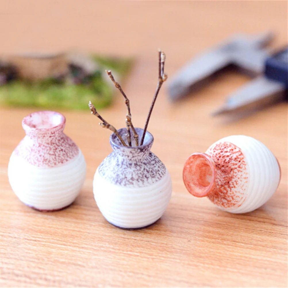 1PC Random Dollhouse Miniature Slender Necked Vase Ornaments Mini Simulation DIY Home Crafts Decor Model Xmas Gift