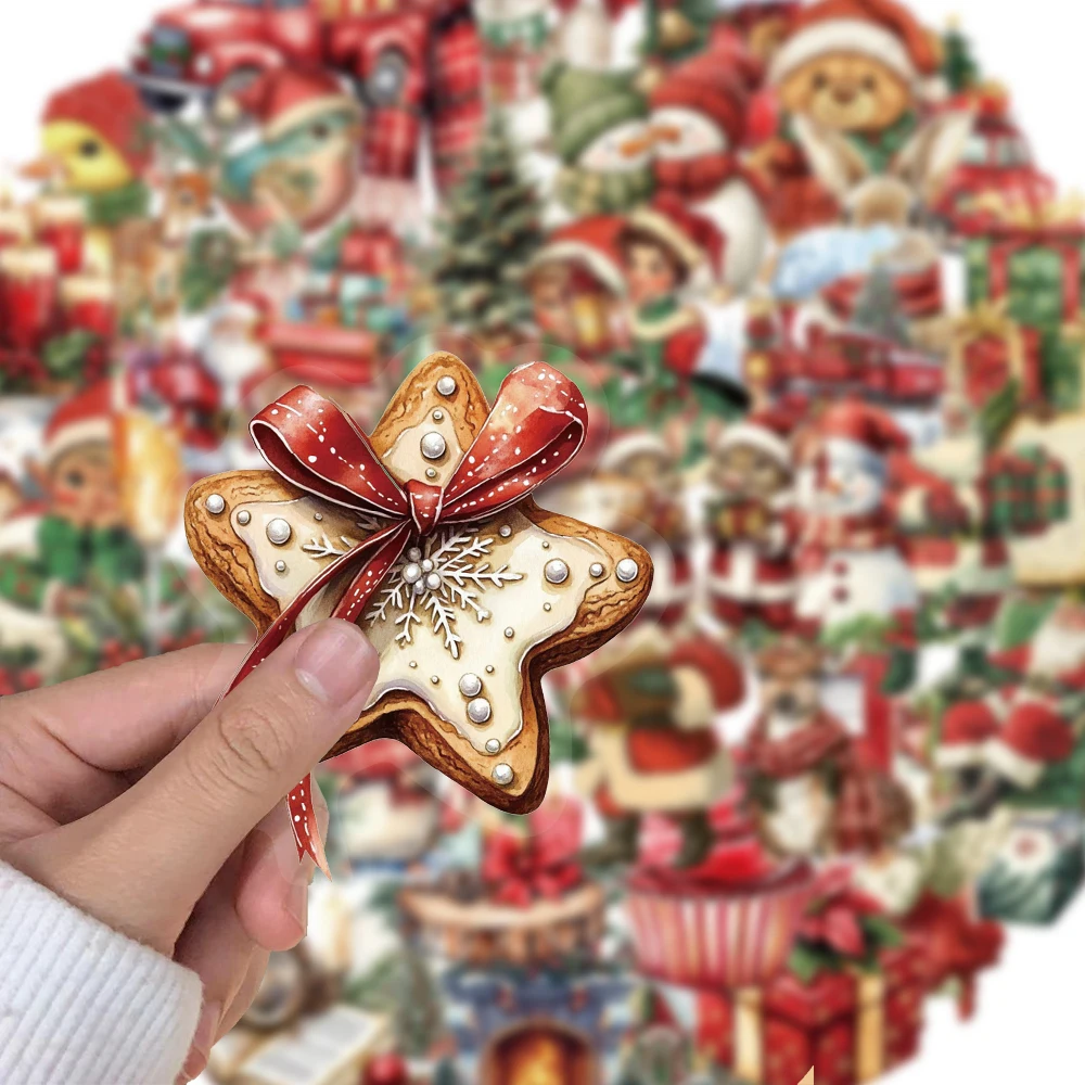 50PCS Creative Retro Christmas Ins Style PET Transparent Material Stickers Phone Case Decoration Personalized Stickers